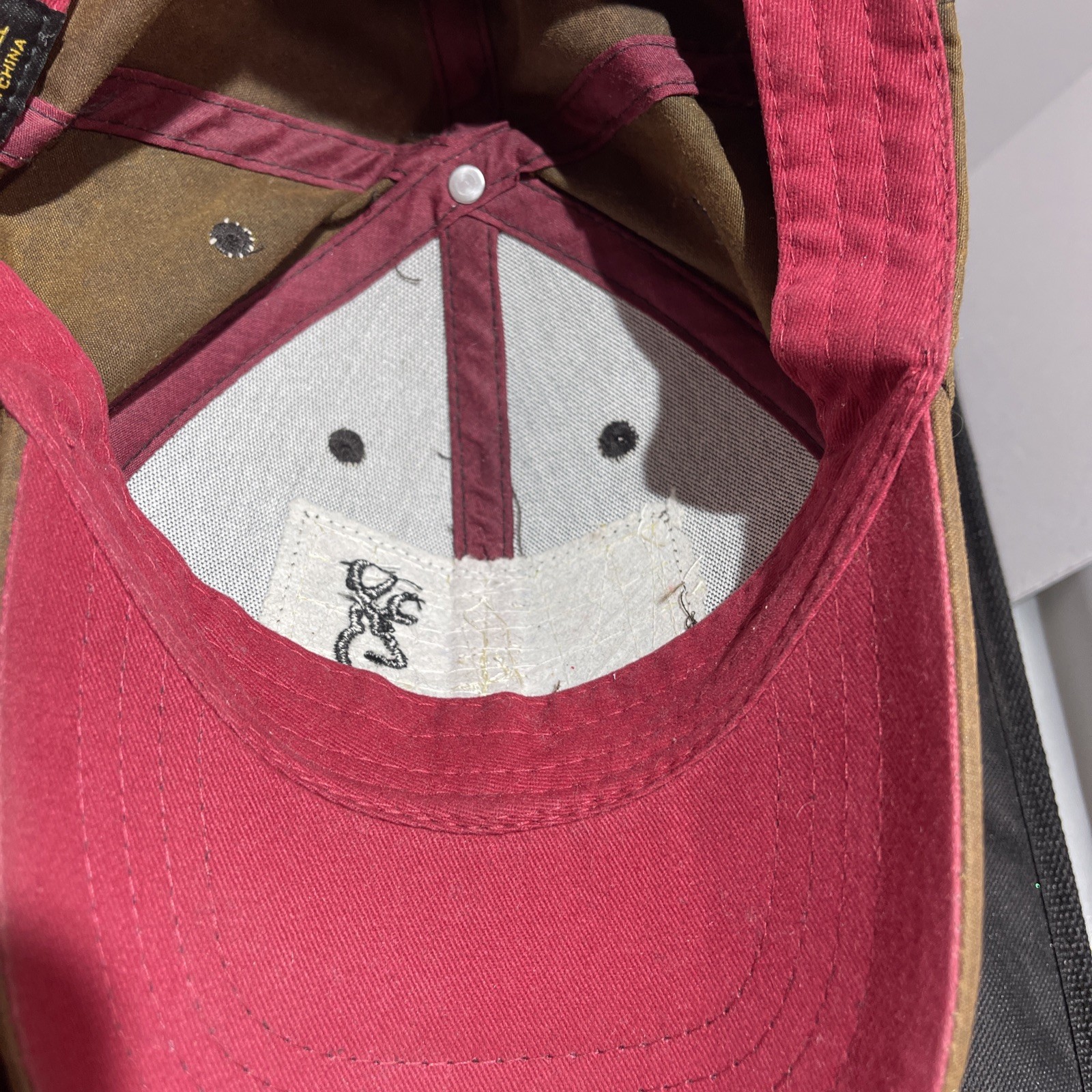 Browning Liberty Wax Cap Hat Mens Dk Brown Strap Back American Flag Hunting USA
