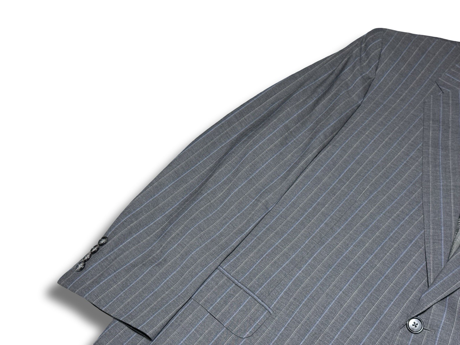 Vintage Corneliani 48R/40×28 Pants Super 150s Wool Gray Baby Blue Pinstripe Suit