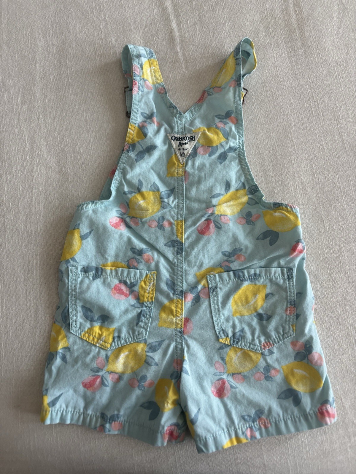 Oshkosh B’Gosh Girls Lemon Print Shortalls Short Overalls Size 2T Spring Summer
