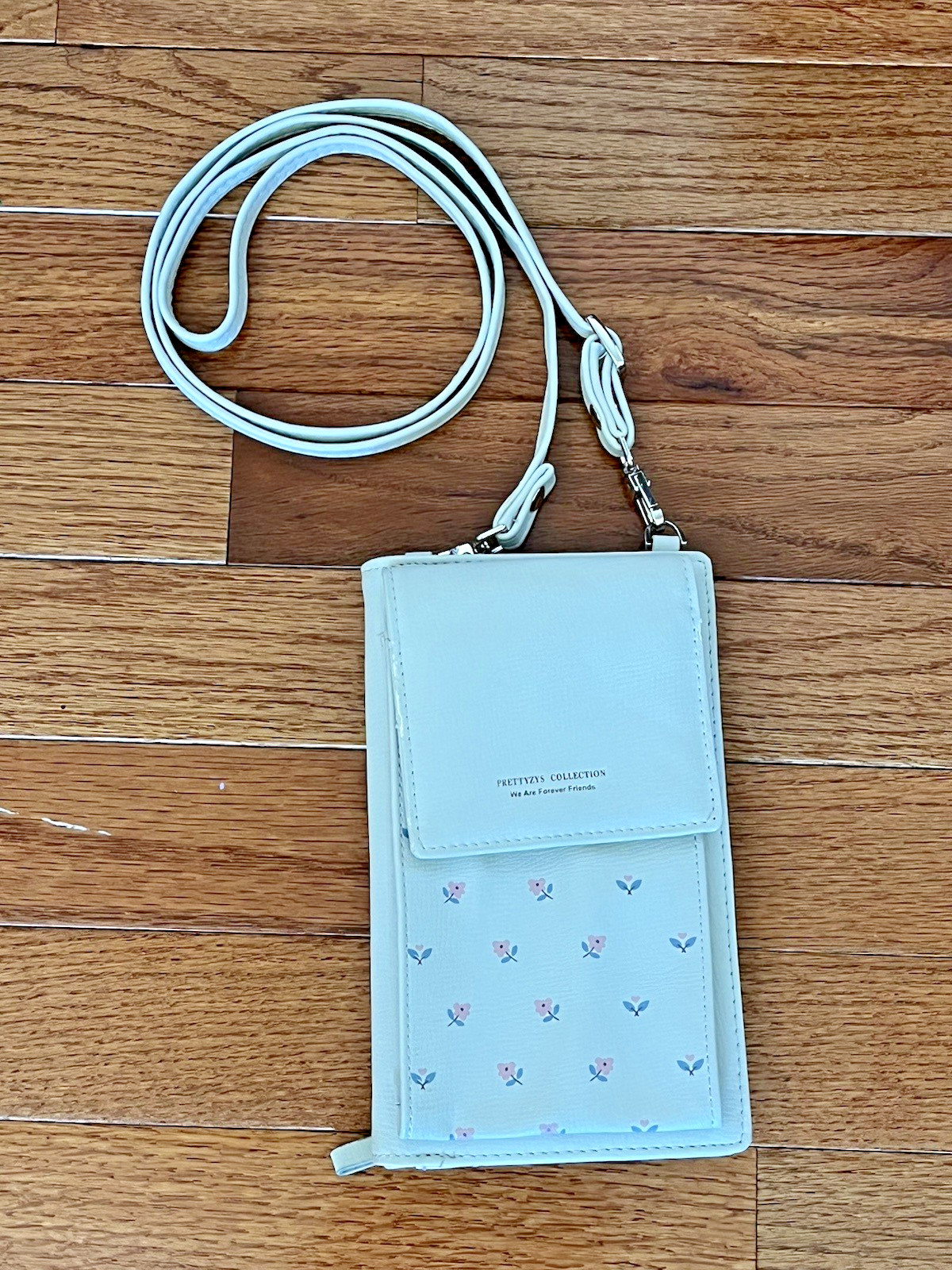 Cellphone Crossbody Wallet PRETTYZYS COLLECTION Gray with Little Flowers