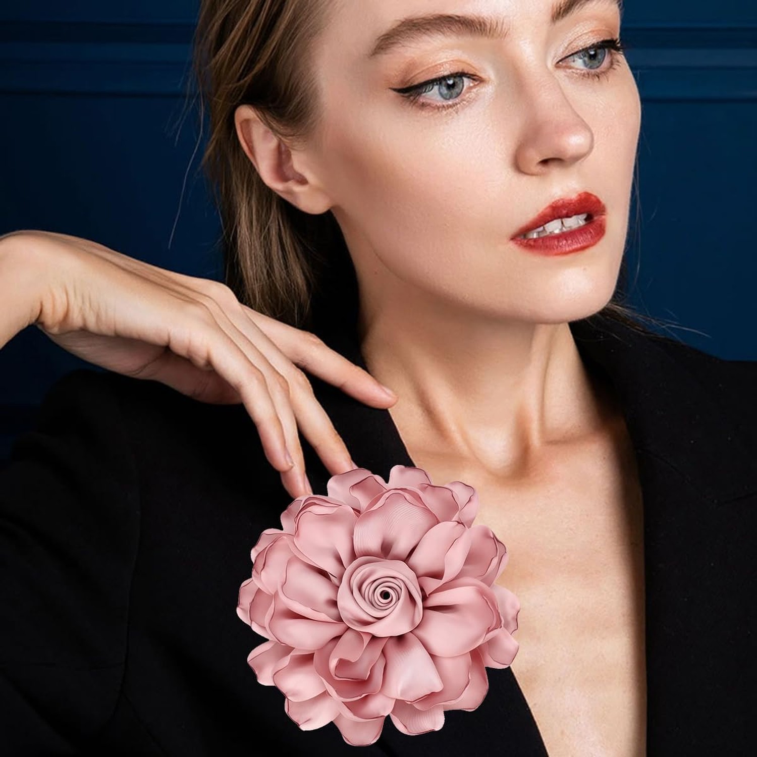 Extra Large Satin Fabric Flower Brooch for Women Elegant Rose Camellia Floral…
