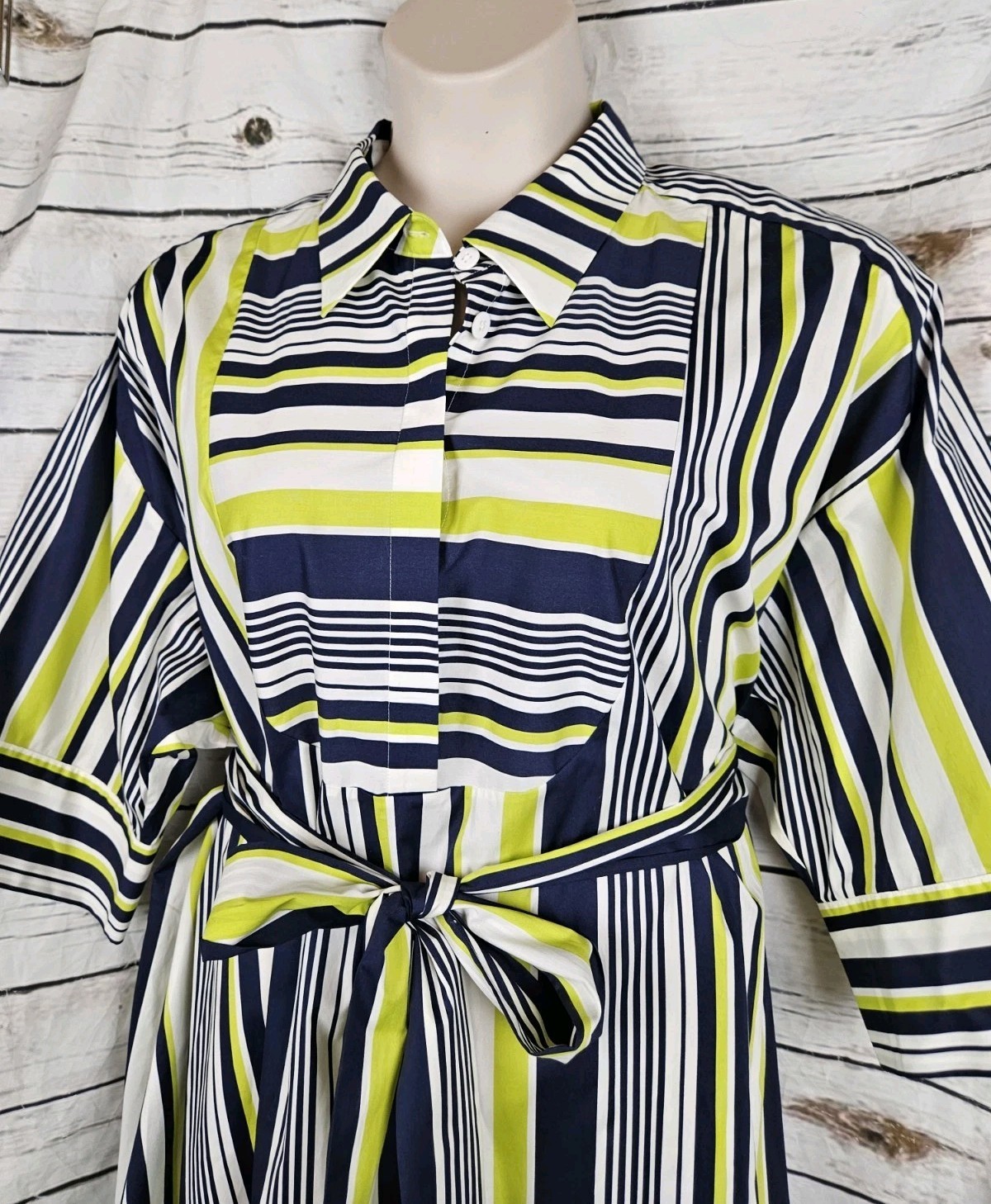 Carla Rockmore Striped Shirt Dress XL Midi NEW Cotton Blend Navy Green