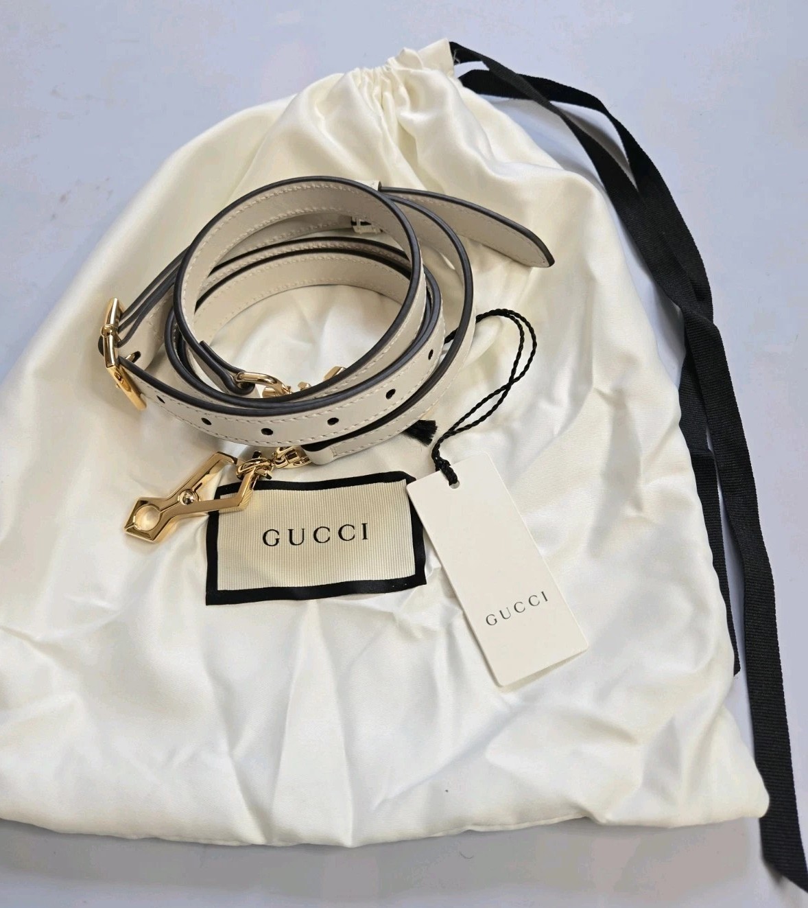 GUCCI WHITE LEATHER HANDBAG REPLACEMENT ADJUSTABLE STRAP w GOLD HARDWARE ITALY