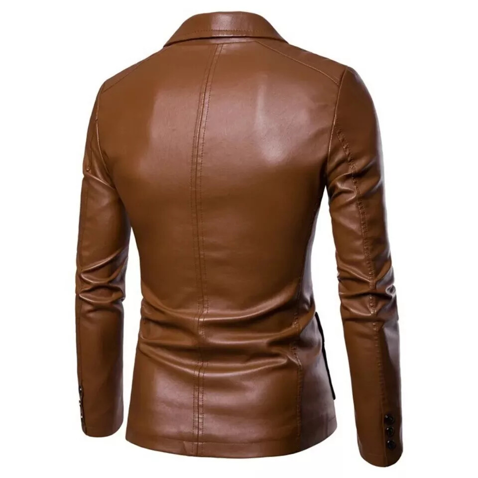Authentic Men’s Genuine Soft Lambskin Pure Leather Blazer Two Button Coat Blazer