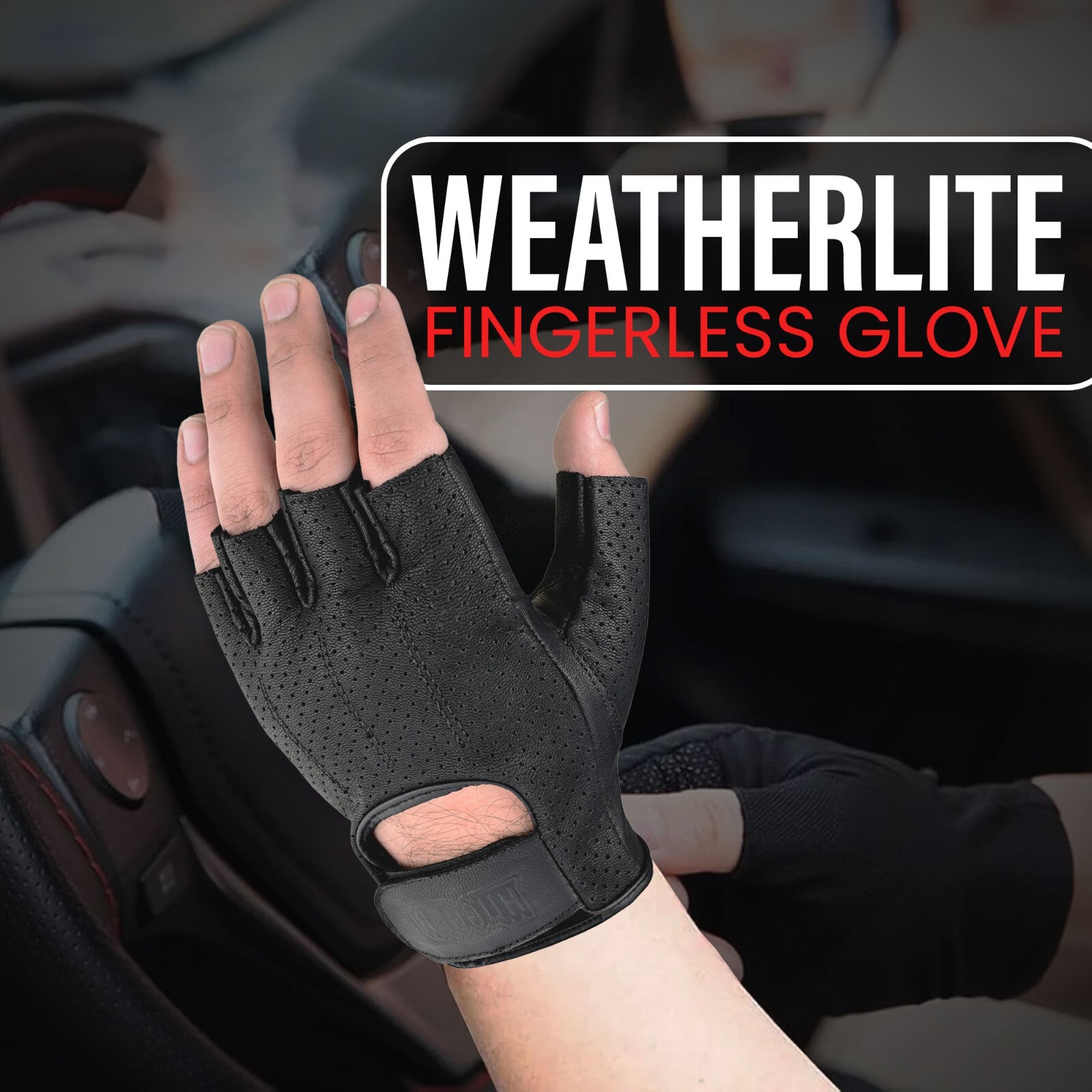 HUGGER Weatherlite Fingerless Motorcycle Gloves Gel Padded Palm Summer Riding