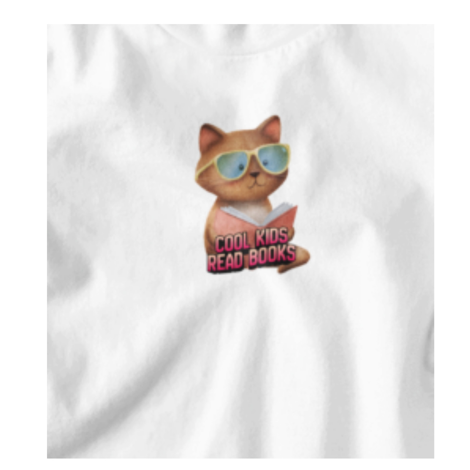 Cool Kids Read Books Cat w Glasses White Youth T-Shirt XL Soft Style Kid’s Tee