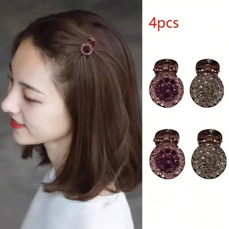 Clearance 4Pcs Purple/Grey Crystal Flower Hair Clips, Sparkly Duckbill Barrettes