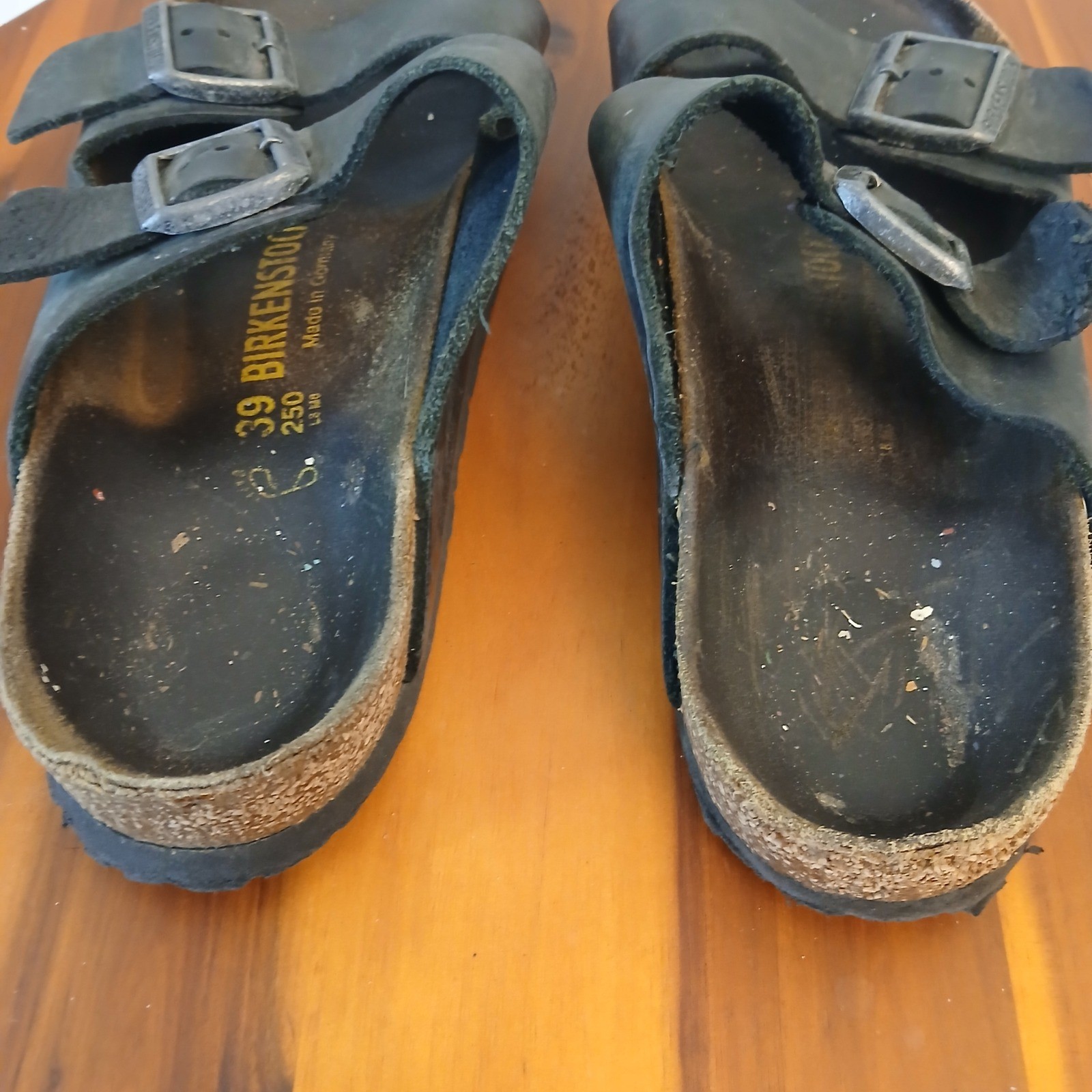 Birkenstock Arizona Sandals Mens 39 W8 M6 Black Leather Double Strap Slides