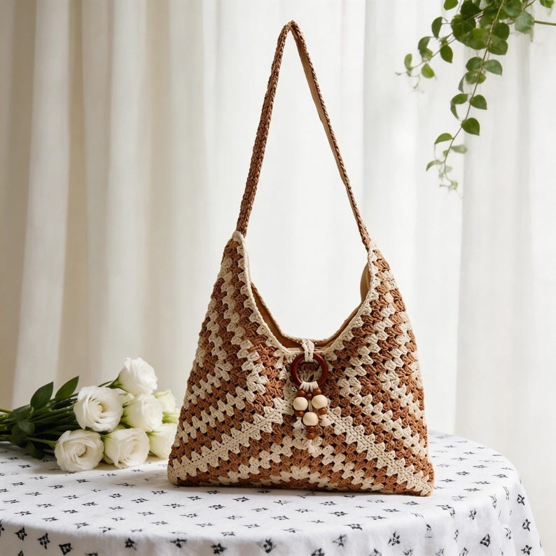 Handmade Cotton Bohemian Shoulder Bag | Woven Beach Tote, Festival Artisan Bag
