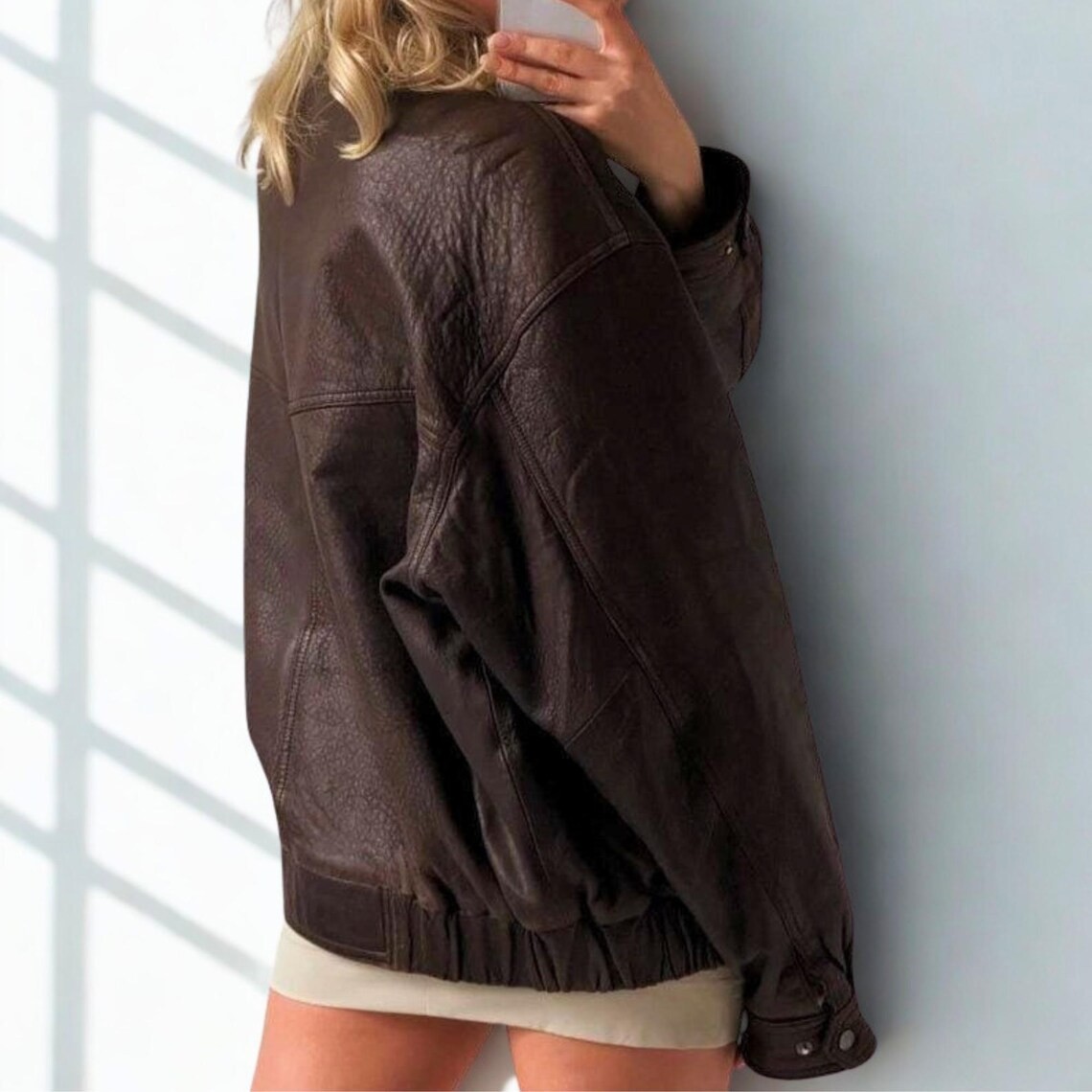 Women’s Brown Leather Jacket Women Vintage 80s Oversize Jacket Women Handmade B