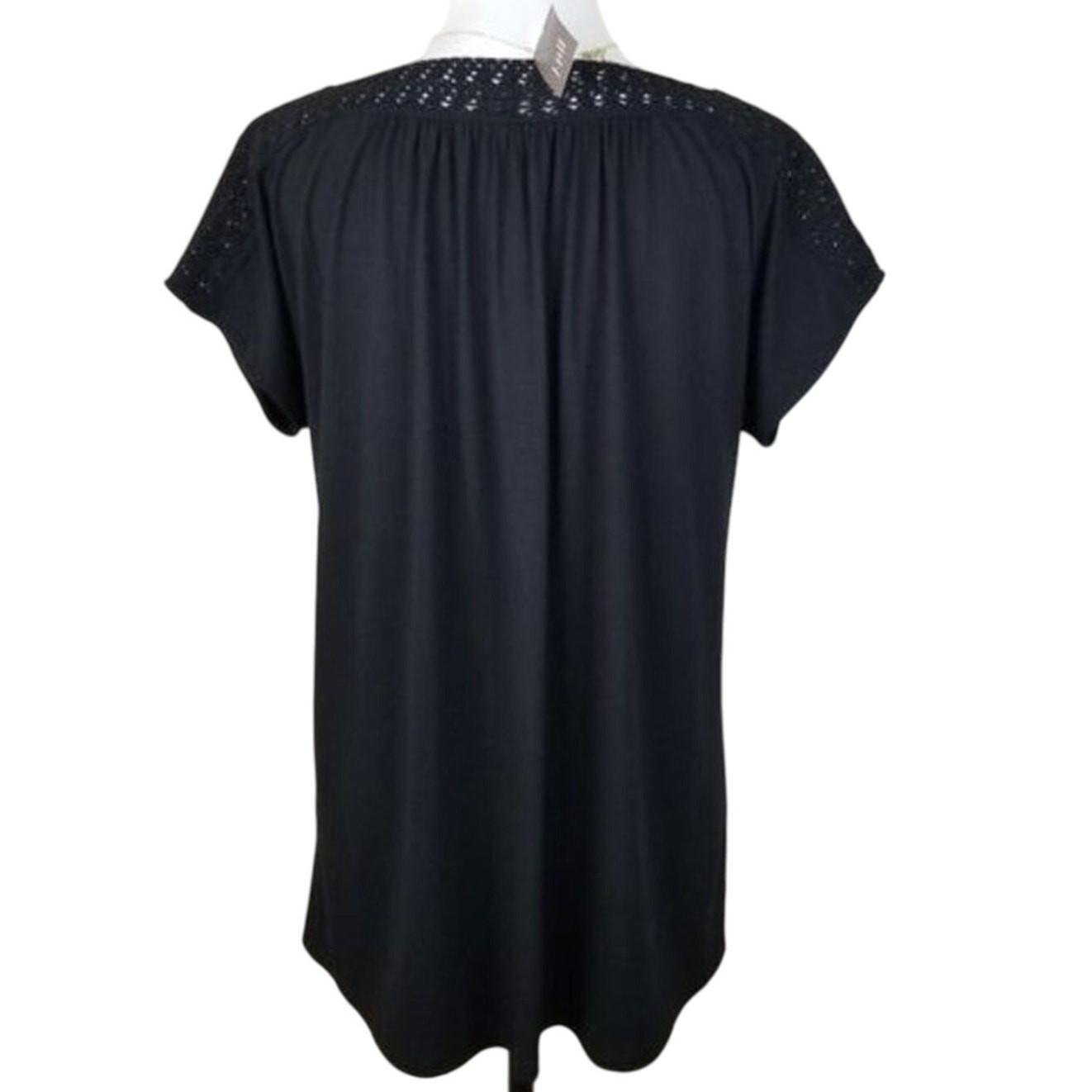 J Jill Black Crochet Boatneck Top S Minimalist Neutral Spring Summer Capsule NEW