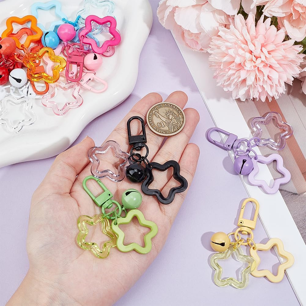 10Pcs 10 Colors Acrylic Star Keychain Stars Keychains Bulk Colorful Bell Five Po