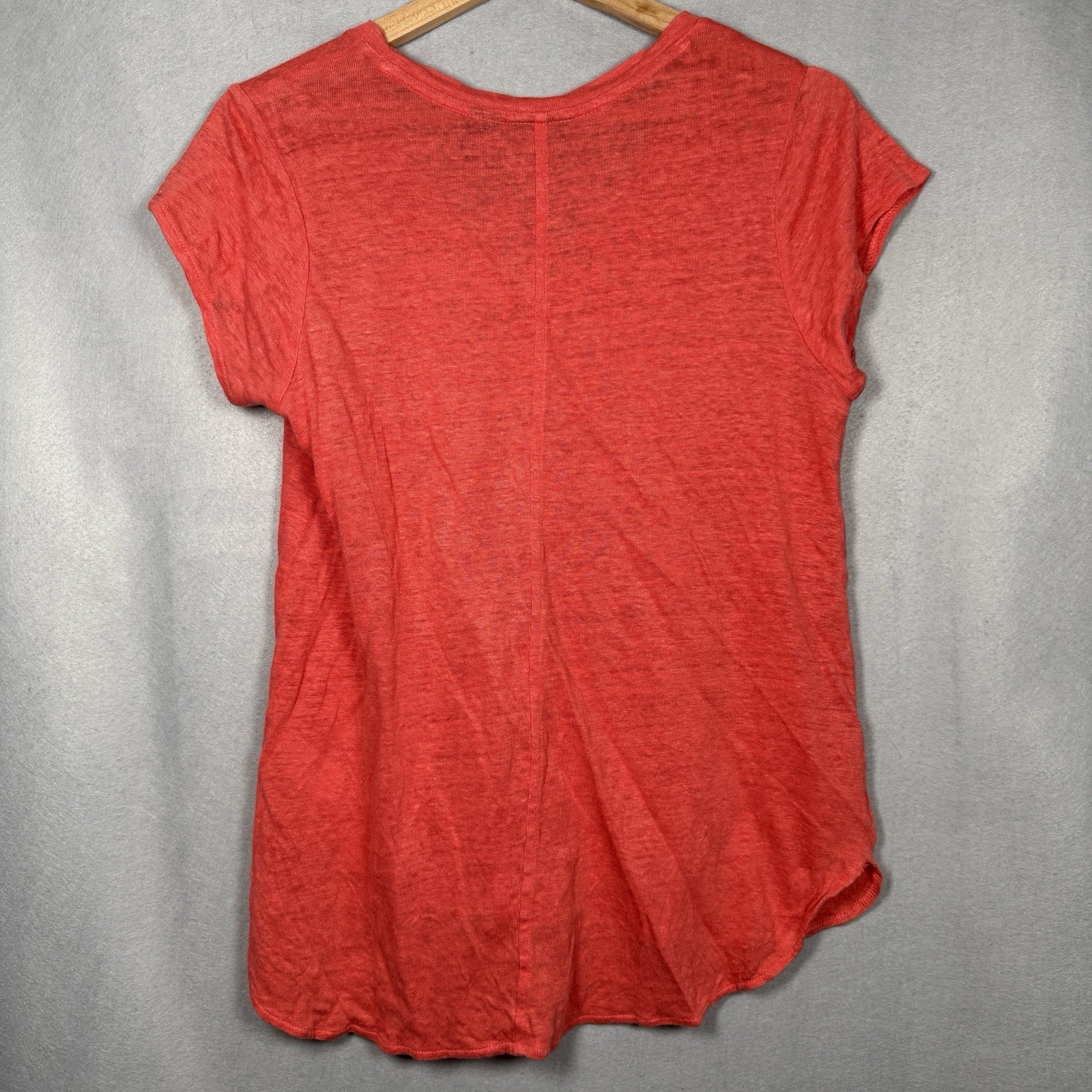 Tahari 100% Linen T-Shirt Coastal Beach Orange Short Sleeve Semi-Sheer Sz L