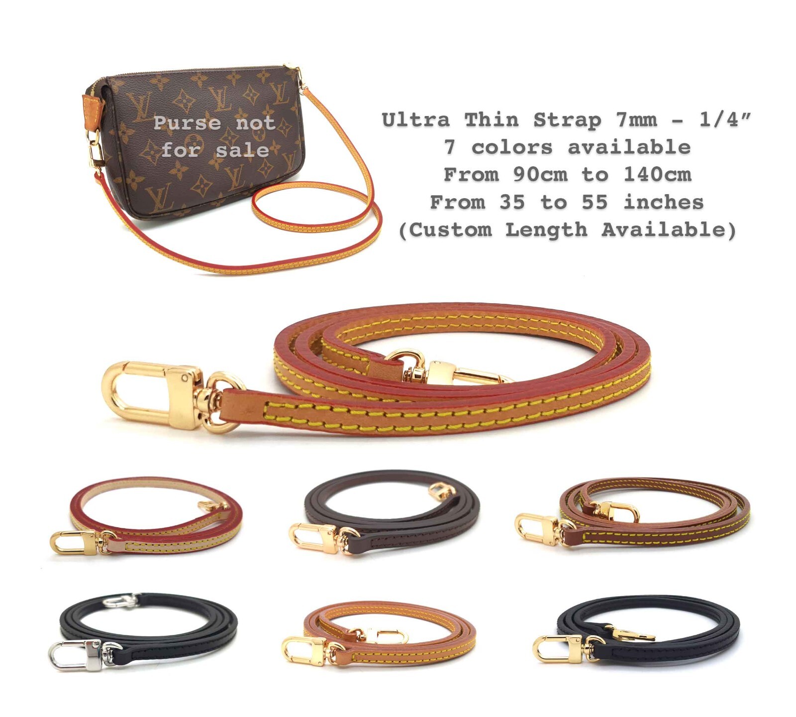 Vachetta Crossbody Leather Strap for Pochette Accessoires mini pouch purse bag