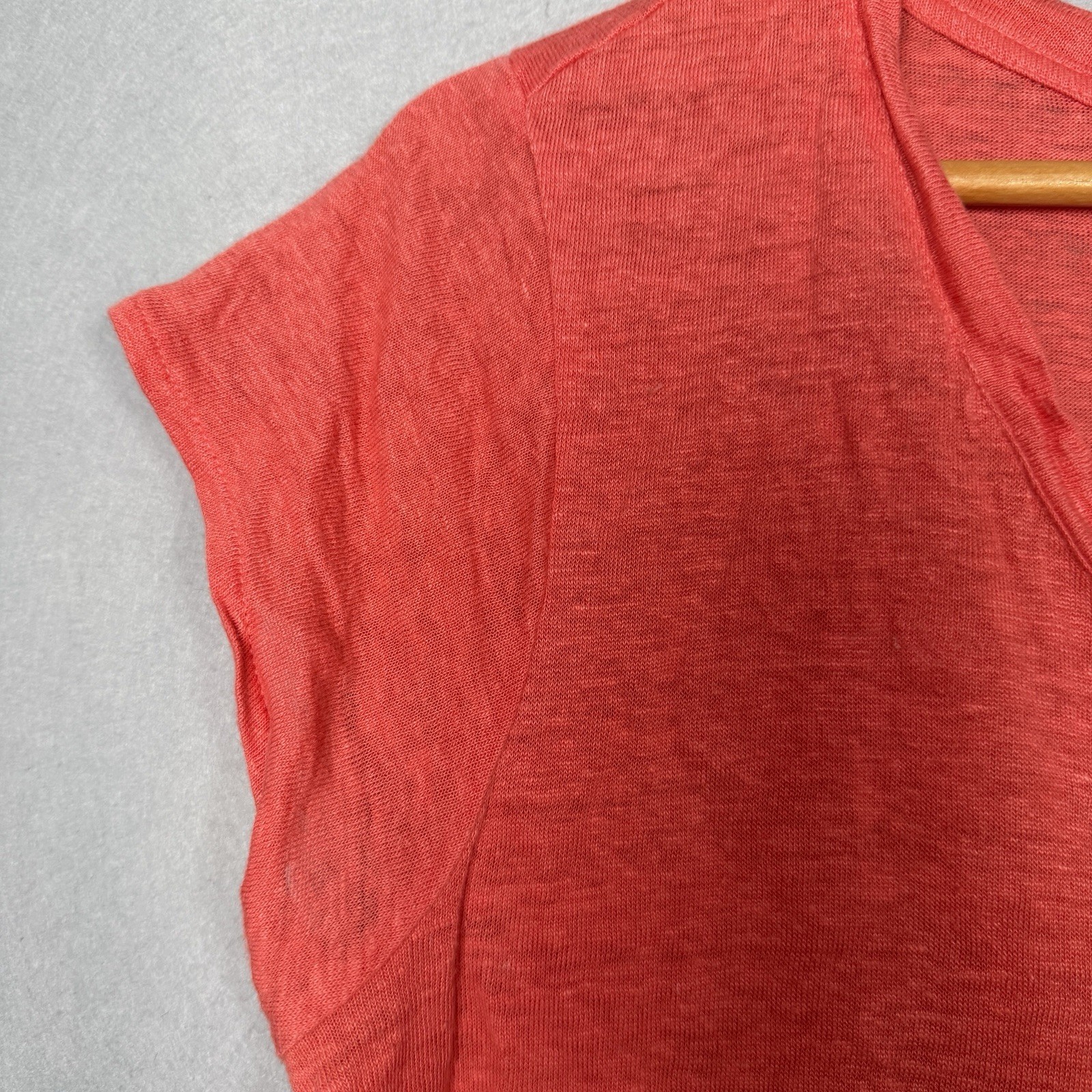 Tahari 100% Linen T-Shirt Coastal Beach Orange Short Sleeve Semi-Sheer Sz L
