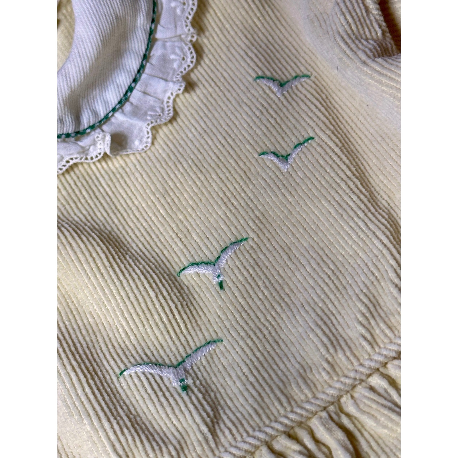 A-Lad-N Vintage Corduroy Dress Kids Sz 2 Yellow Peter Pan Collar Kite Embroidery