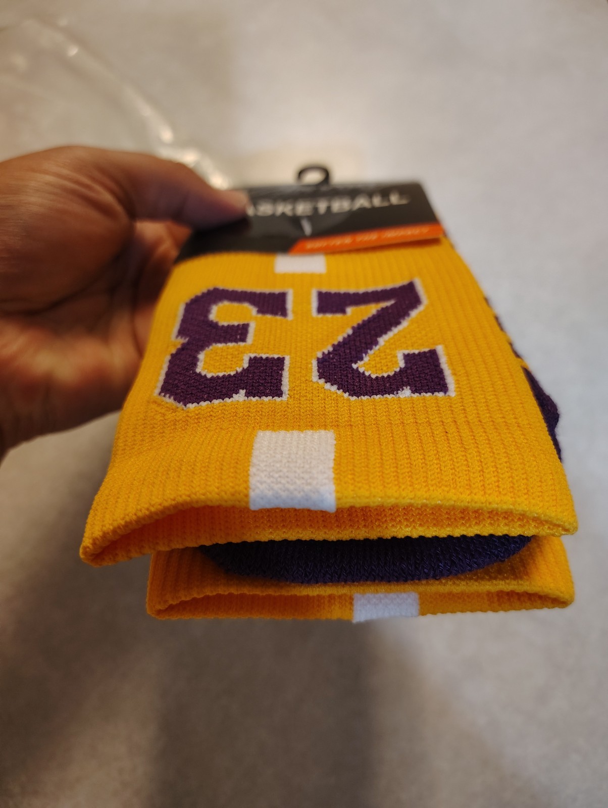 Basketball Club Men’s Athletic Crew Socks Yellow/Purple/White 23 One Size 1 Pair