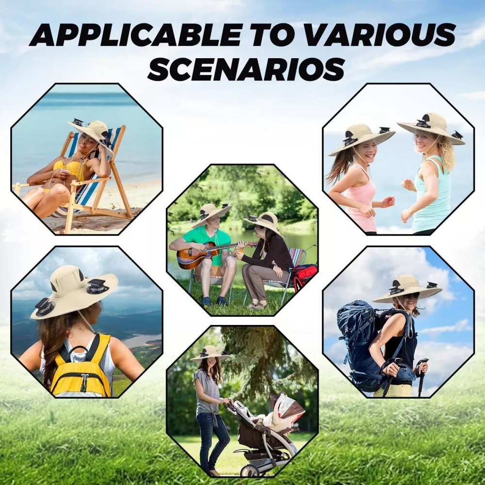 Sun Hat with Fans Solar Power USB Cooling Hats Wide Brim Fishing Camping Bucket