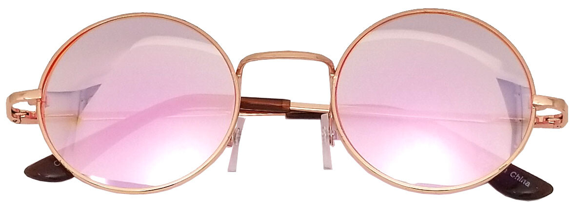 Sunglasses Round Hippie Retro Reflective Colored Lens Small Metal Frame 45 mm
