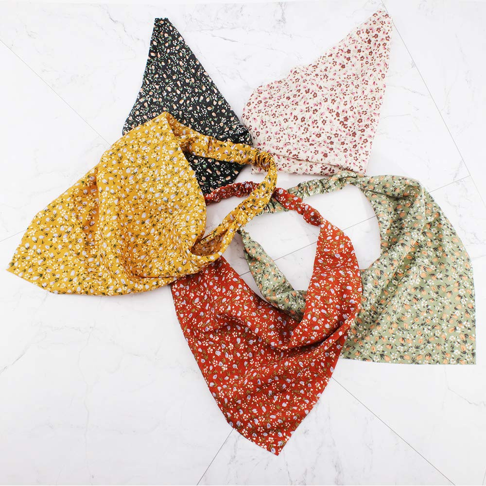 Floral Hair Scarf Headband 5 Pcs Hair Bandanas Chiffon Boho Headbands for Women