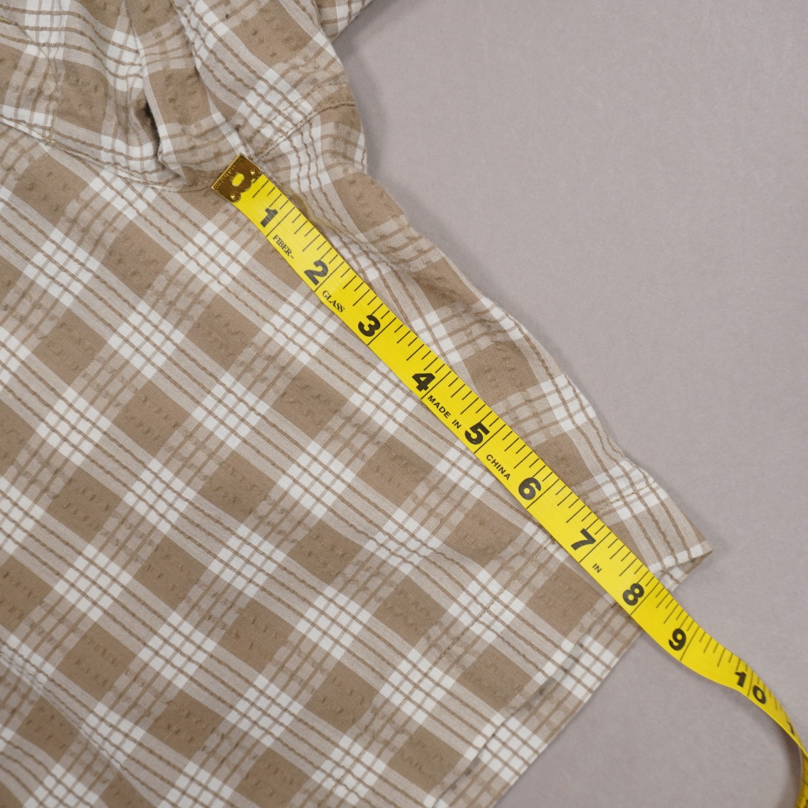 Patagonia Puckerware 8″ Shorts Plaid Mens 32 Beige White Poly Cotton 57780 EUC