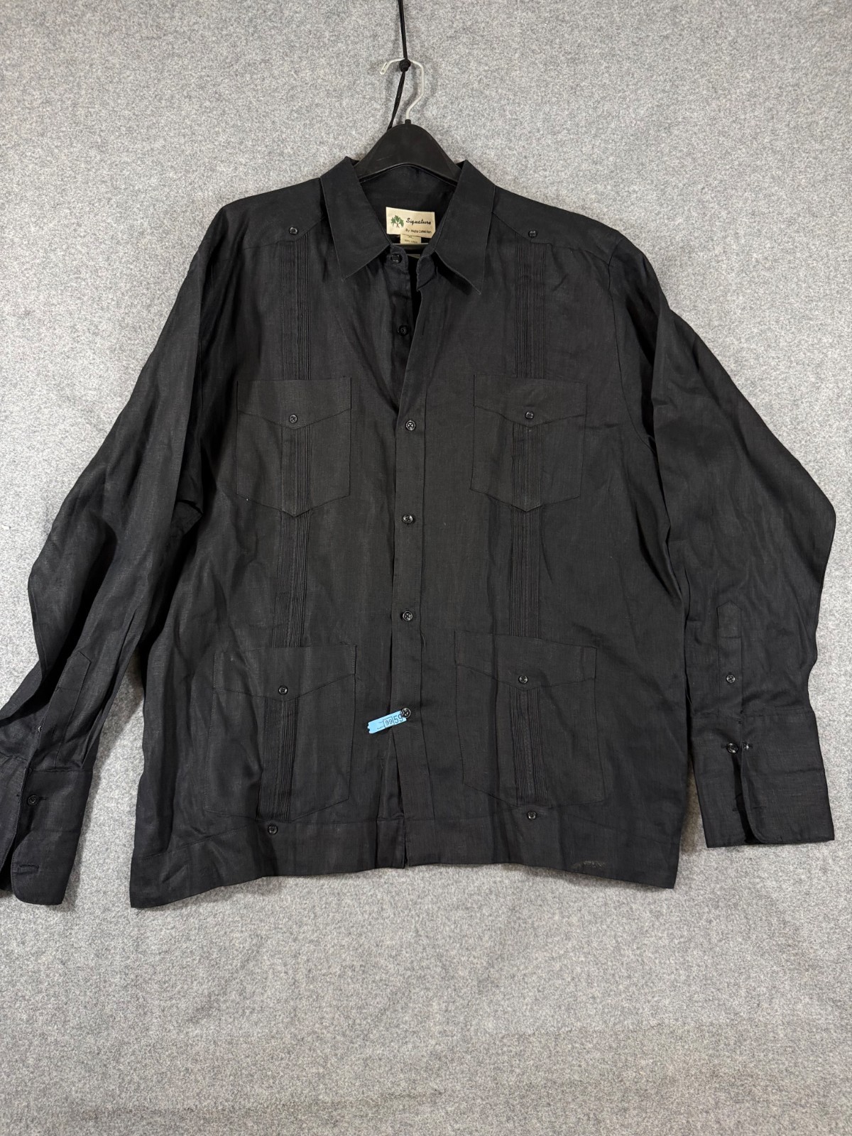 Mojito Signature Co. Guayabera Wedding Shirt Mens XL Black Linen French Cuffs