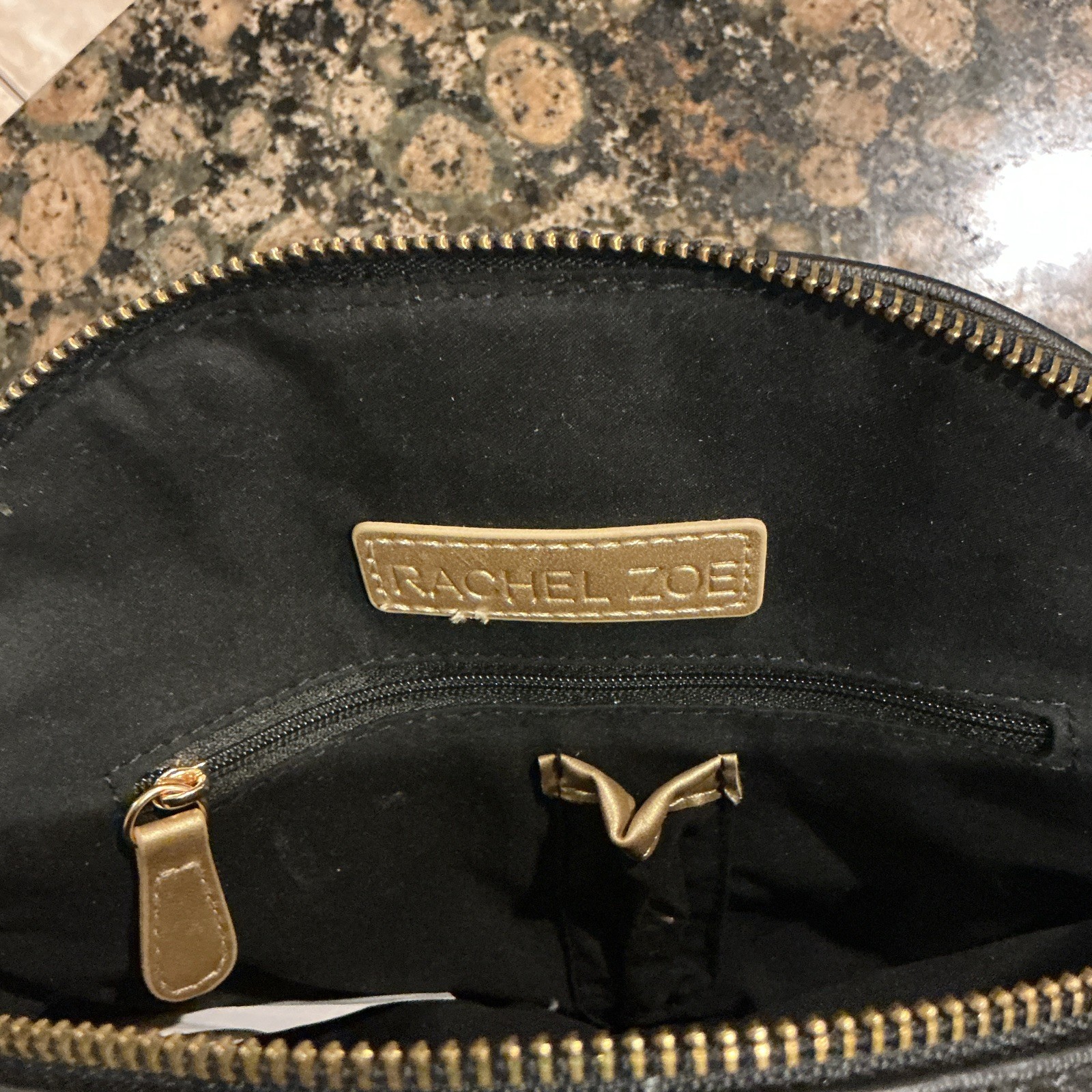Rachel Zoe Black Quilted Logo Satchel Zip Top Gold HW w/ Detachable Strap