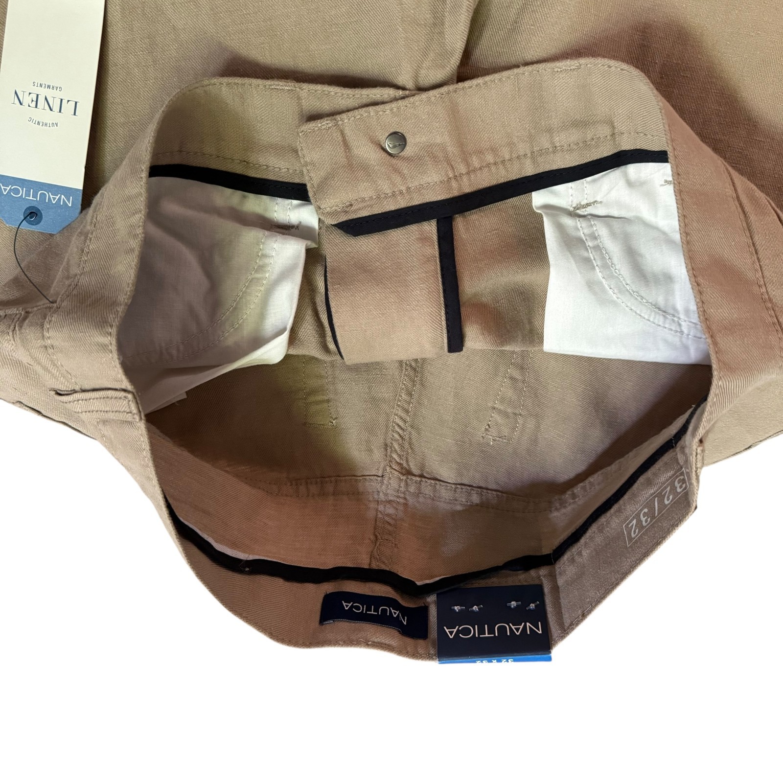 Nautica Mens Straight Fit Lightweight Soft Linen Blend 5 Pocket Flat Front Pants
