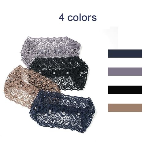 4 Pcs Wide Lace Headband for Women,Lace Pearl Hollow Elastic Headwrap,Boho