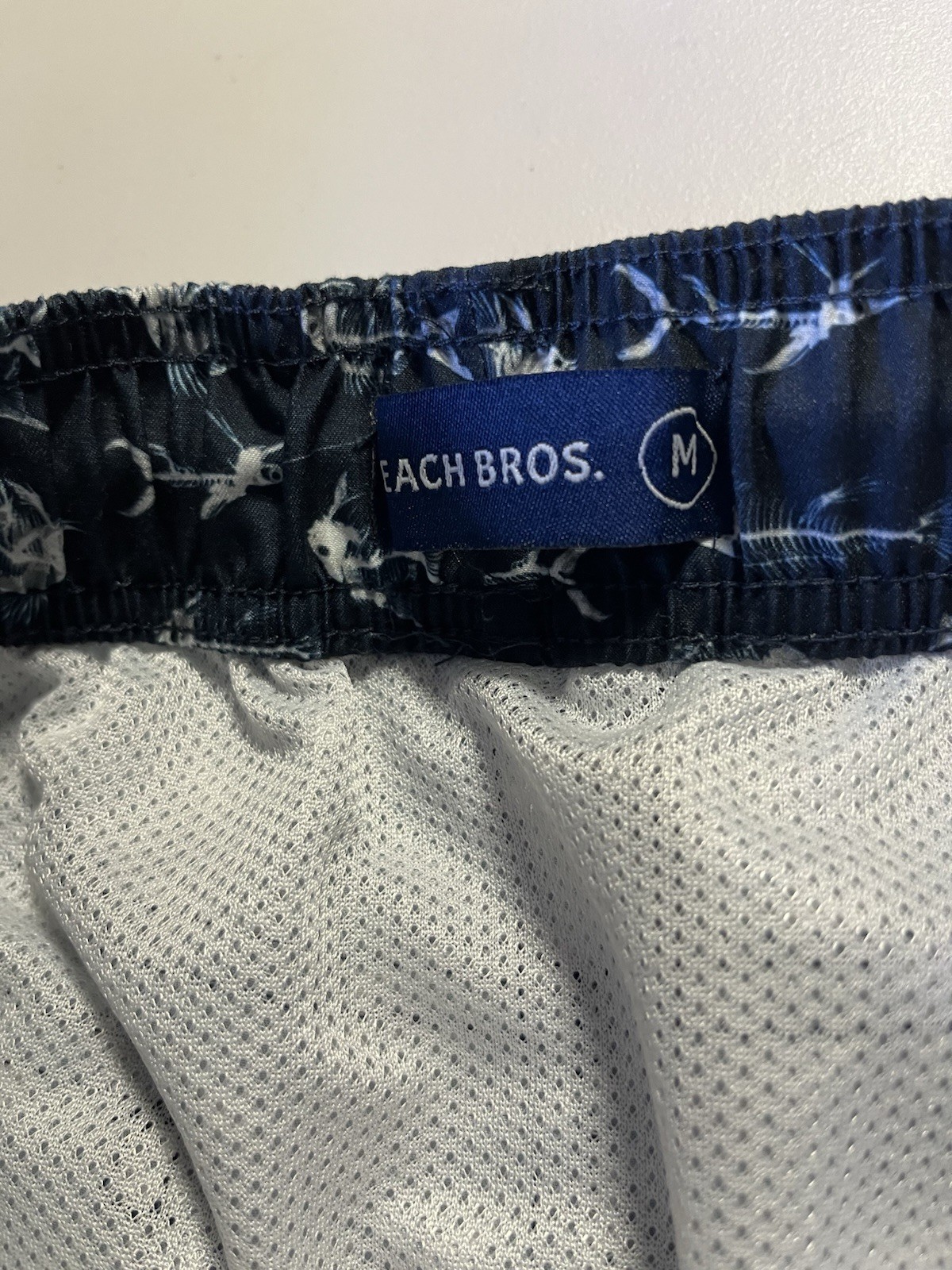Men’s Beach Bros Swim Trunks Shorts Size M Blue/White Skeleton Fish Design