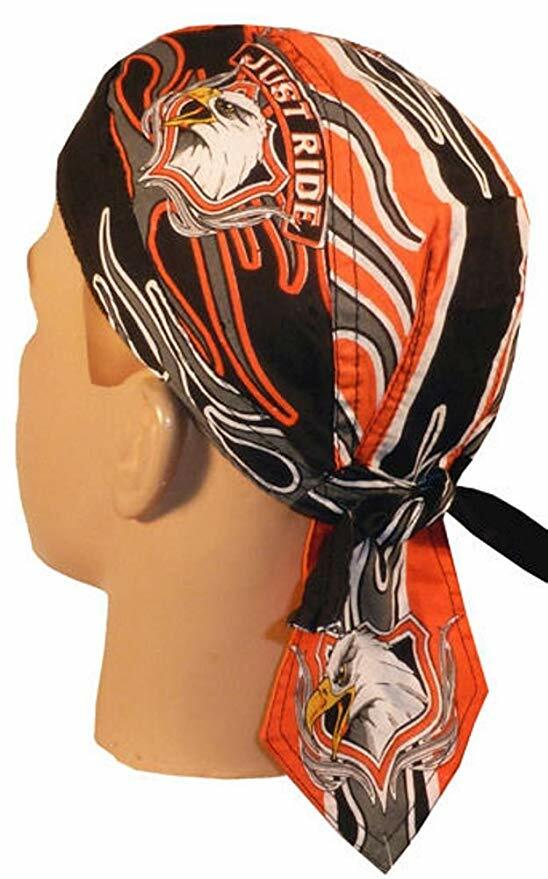 Just Ride Orange Eagle Doo Rag Headwrap Skull Cap Biker Durag Sweatband Capsmith