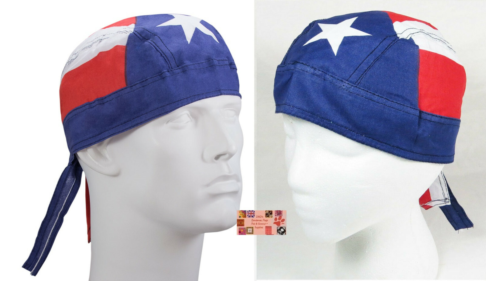 PUERTO RICO Flag FITTED TIED BANDANA DO RAG w/Ties Cotton Head Cap Wrap Doo Rag