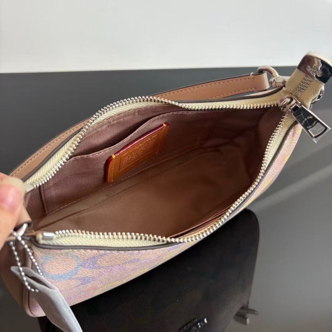 COACH Teri Shoulder Bag In Rainbow Signature Canvas & Leather CDA91 Silver/Sand