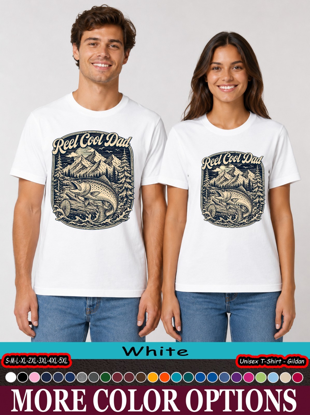 Reel Cool Dad Mountain Fish T-Shirt, Vintage Trout Outdoor Gift