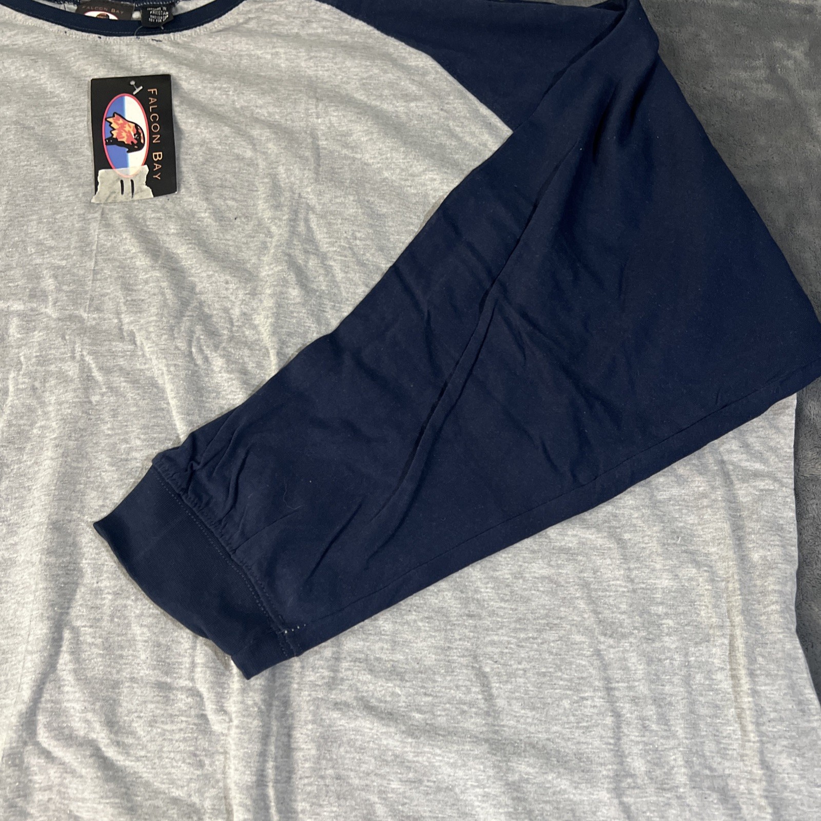 Falcon Bay Men’s Big And Tall 7XL 100% Cotton Baseball T-Shirt Blue & Grey NWT
