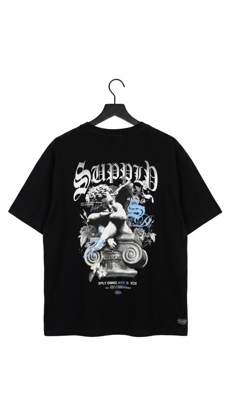 Supply & Demand NYC Cherub Graphic T-Shirt Black Mens Size XL Vintage Style