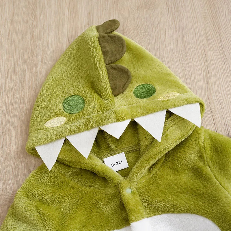 Cartoon Dinosaur Baby Romper Long Sleeve Flannel Outfit Newborn 0-18 Months