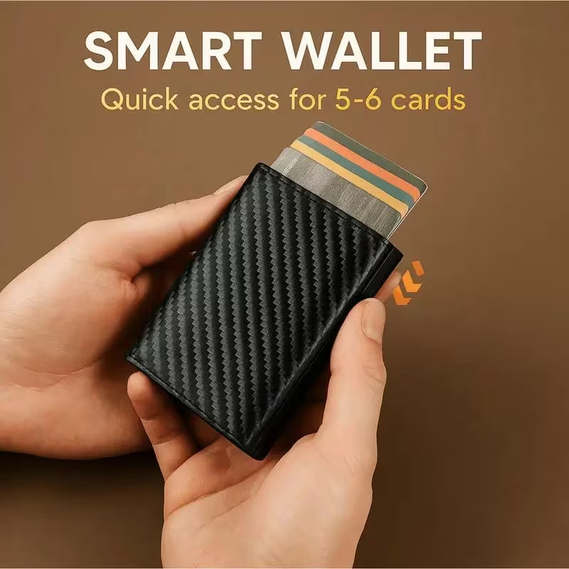 RFID, Blocking Pop Up Wallet, Carbon Fiber Bifold Money Clip, Card Holder