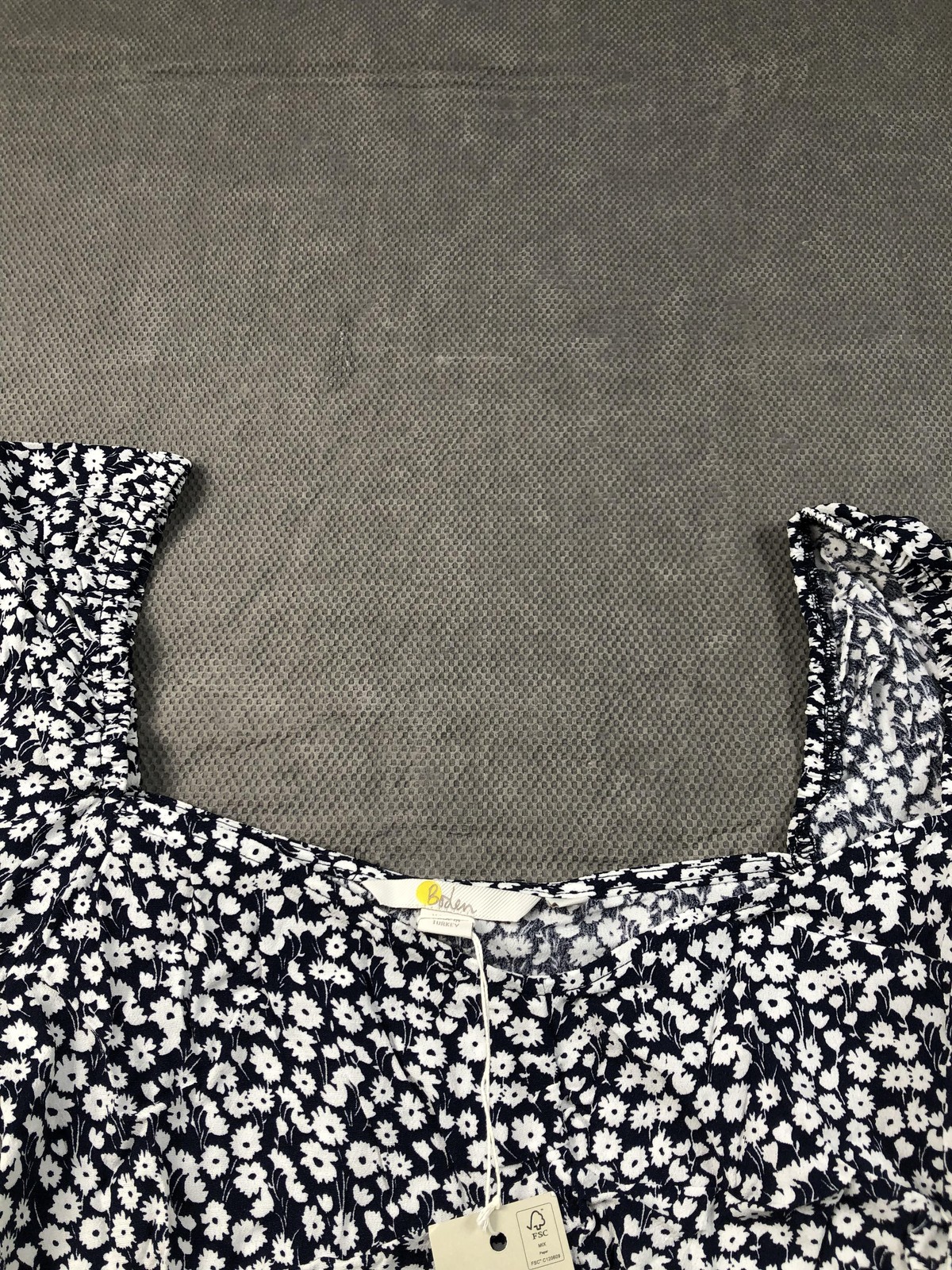 Boden Blouse Womens 10 Blue Square Neck Long Puff Sleeve Floral Cropped NWT