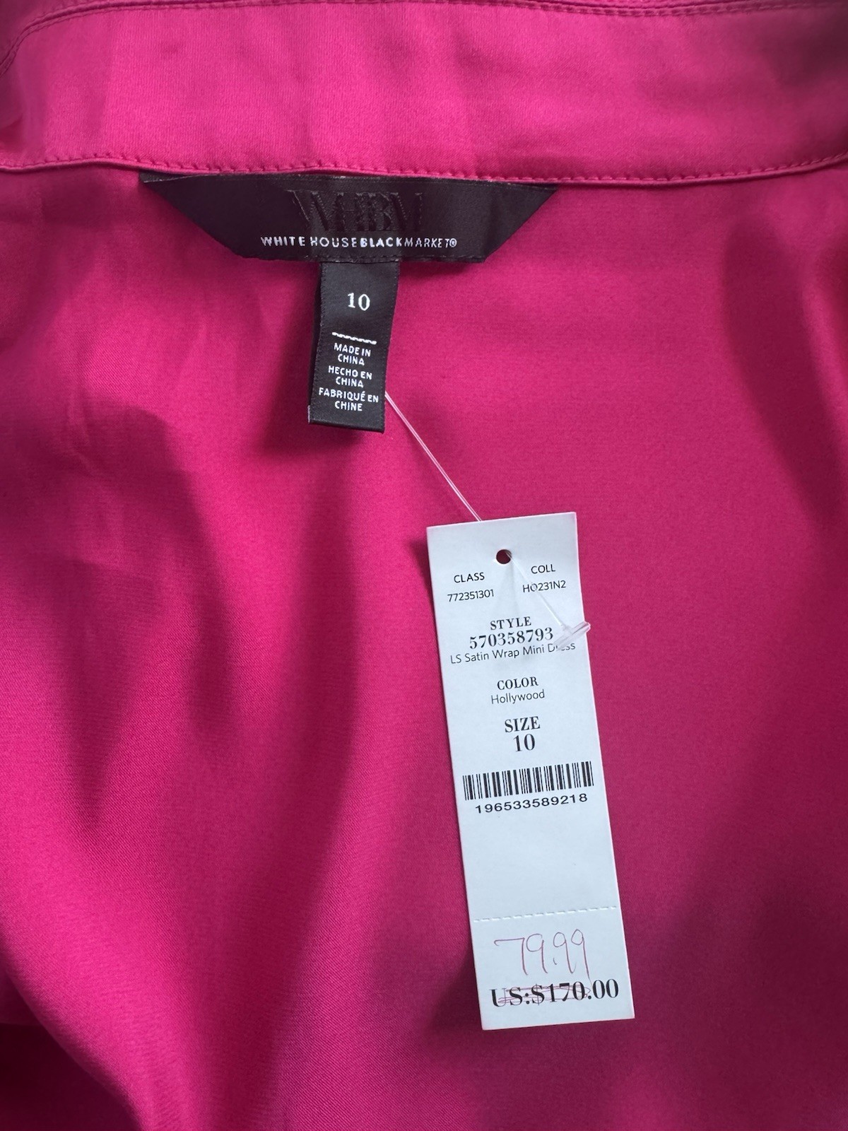 White House Black Market Pink Satin Solid V-Neck Wrap Mini Dress, 10