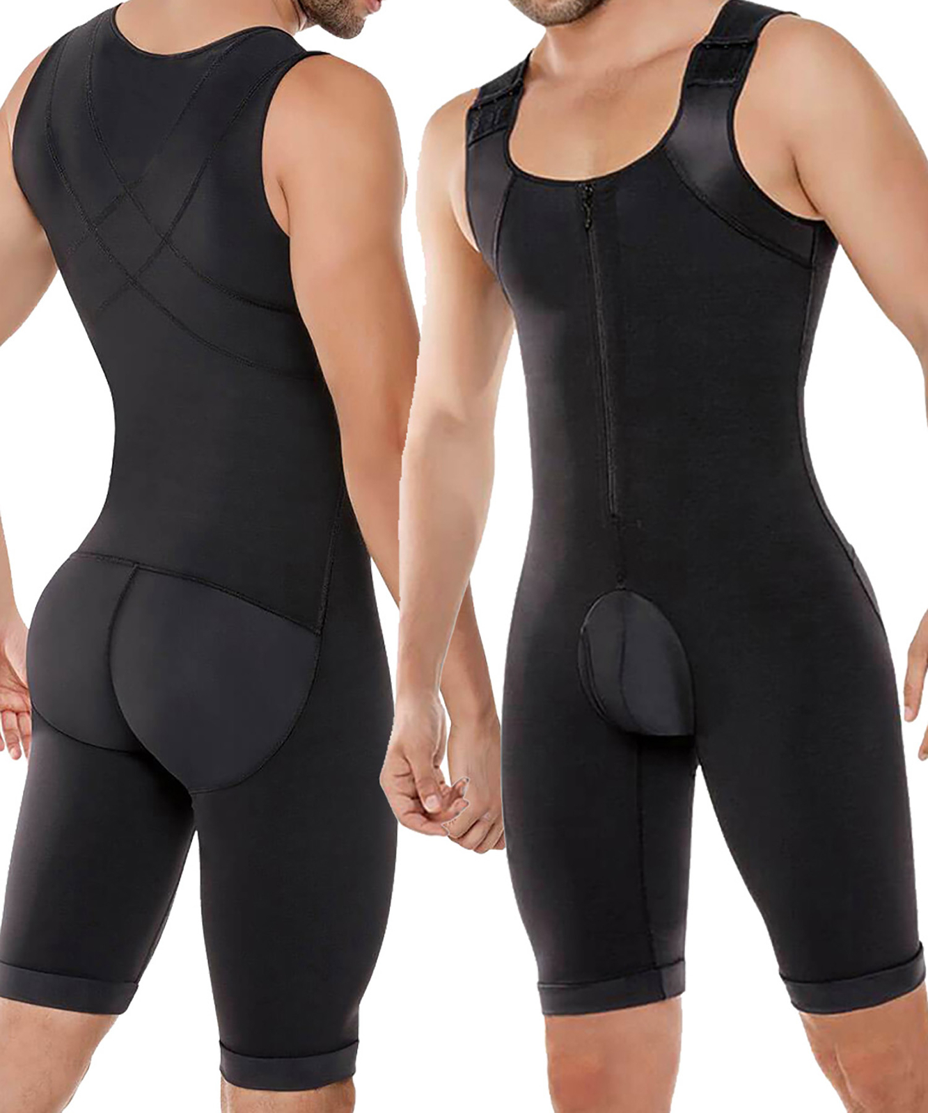 Mens Shapewear Bodysuit Compression Tummy Control Full Body Shaper Slimming Suit