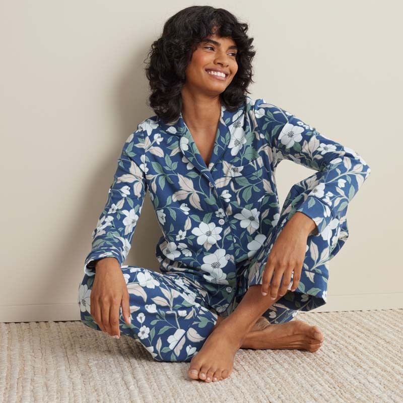Printed Pima Cotton Women’s Button-Down Pajama Set