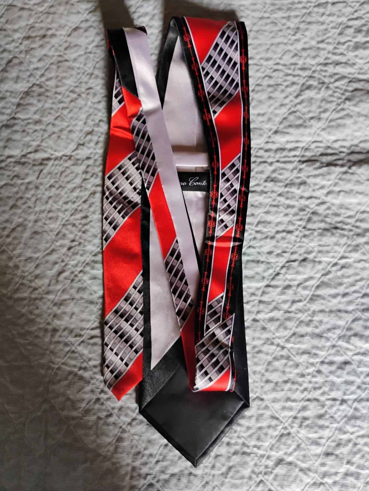 Bruno Conte Men’s Striped Tie Red Black White Gray Diagonal Stripe