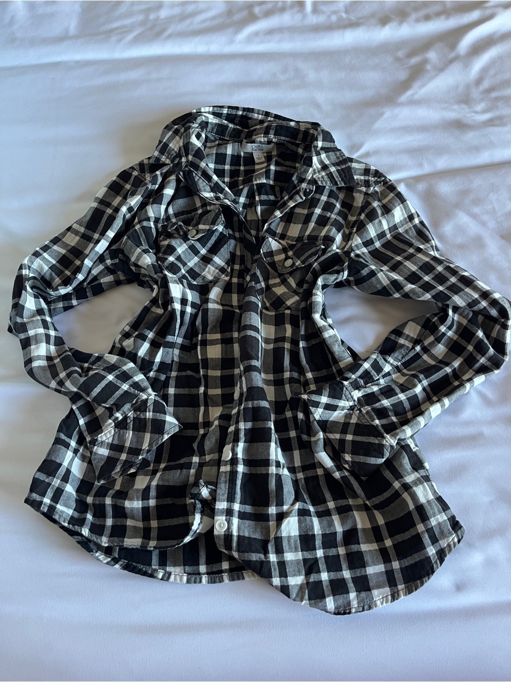 Croft & Barrow Size S Black & White Plaid Flannel Button Down, Chest Pockets
