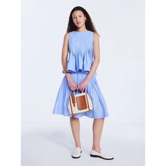 Free Assembly Small Blue Sleeveless Pintuck Pleated Blouse Classic Silhouette