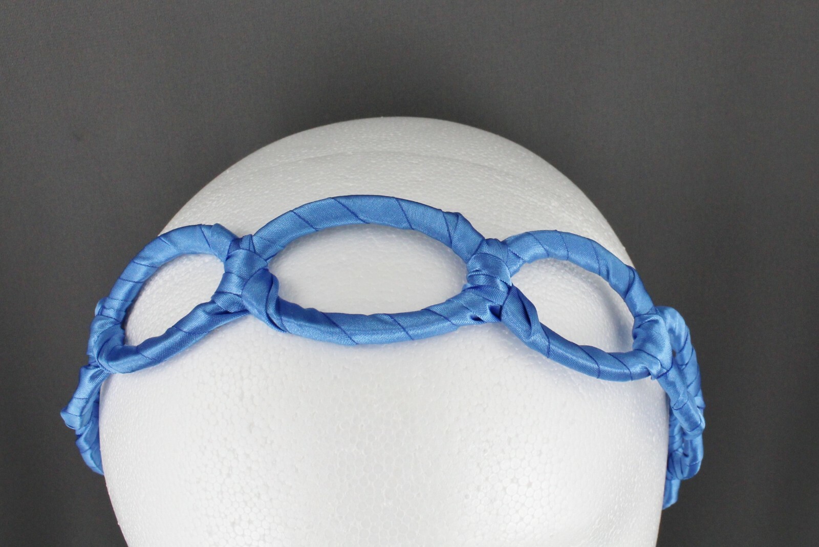 Aqua satin wrapped fabric 1 3/8″ wide headband oval chain link cut out pattern
