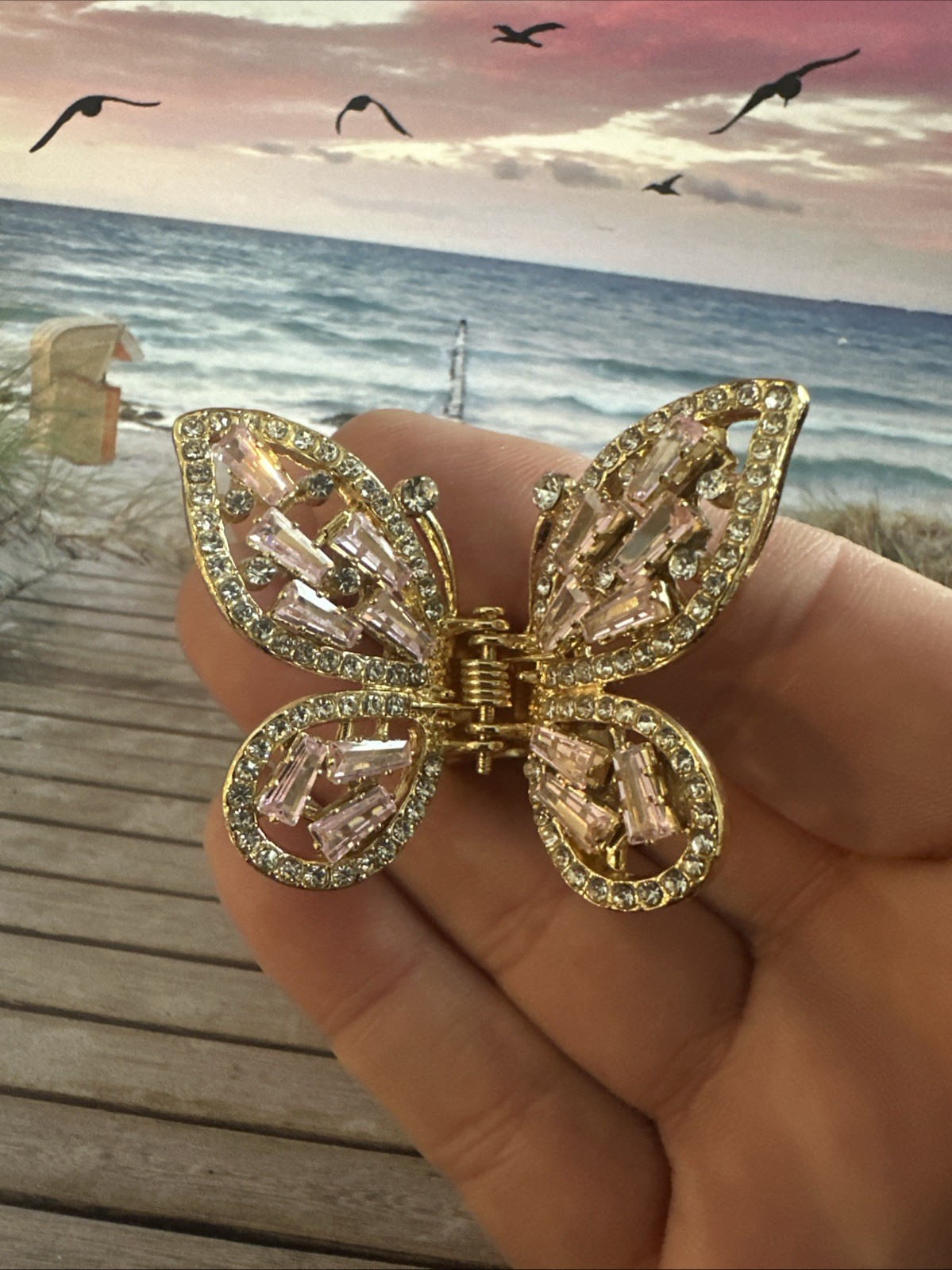 Pink Rhinestones Butterfly Hair Clip, hair Clips 1PCS