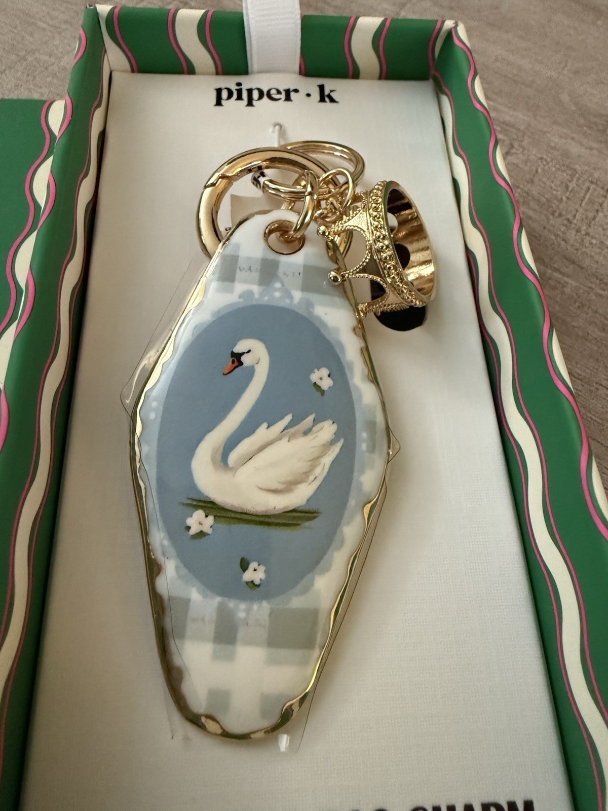 Piper K Swan With Gold Crown Keychain Bag Charm