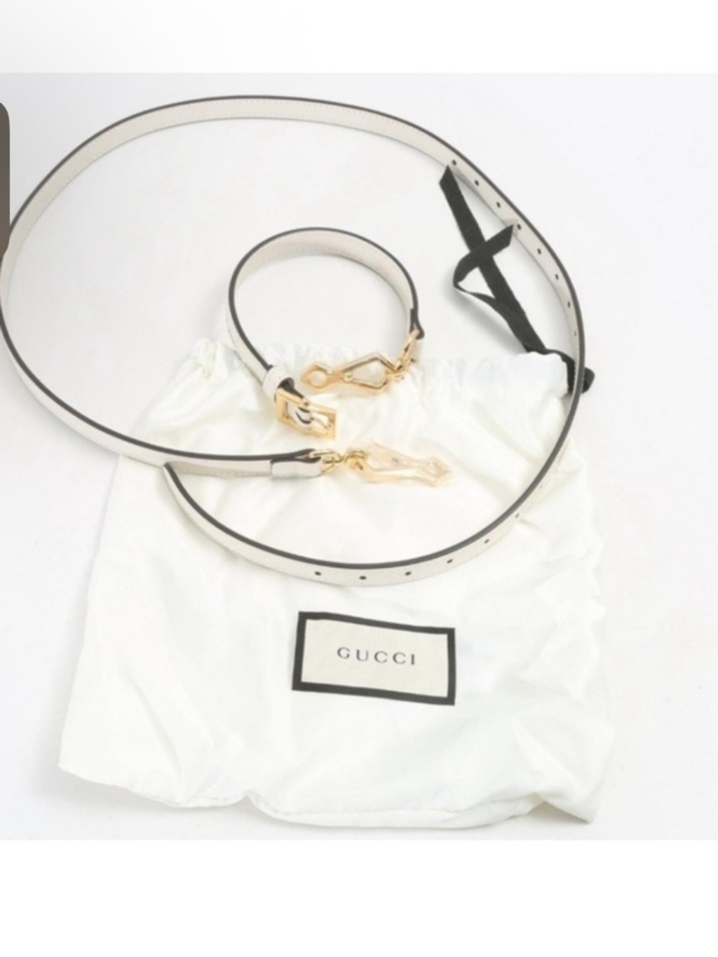 Gucci White Leather Adjustable Strap with Gold-Tone Hardware