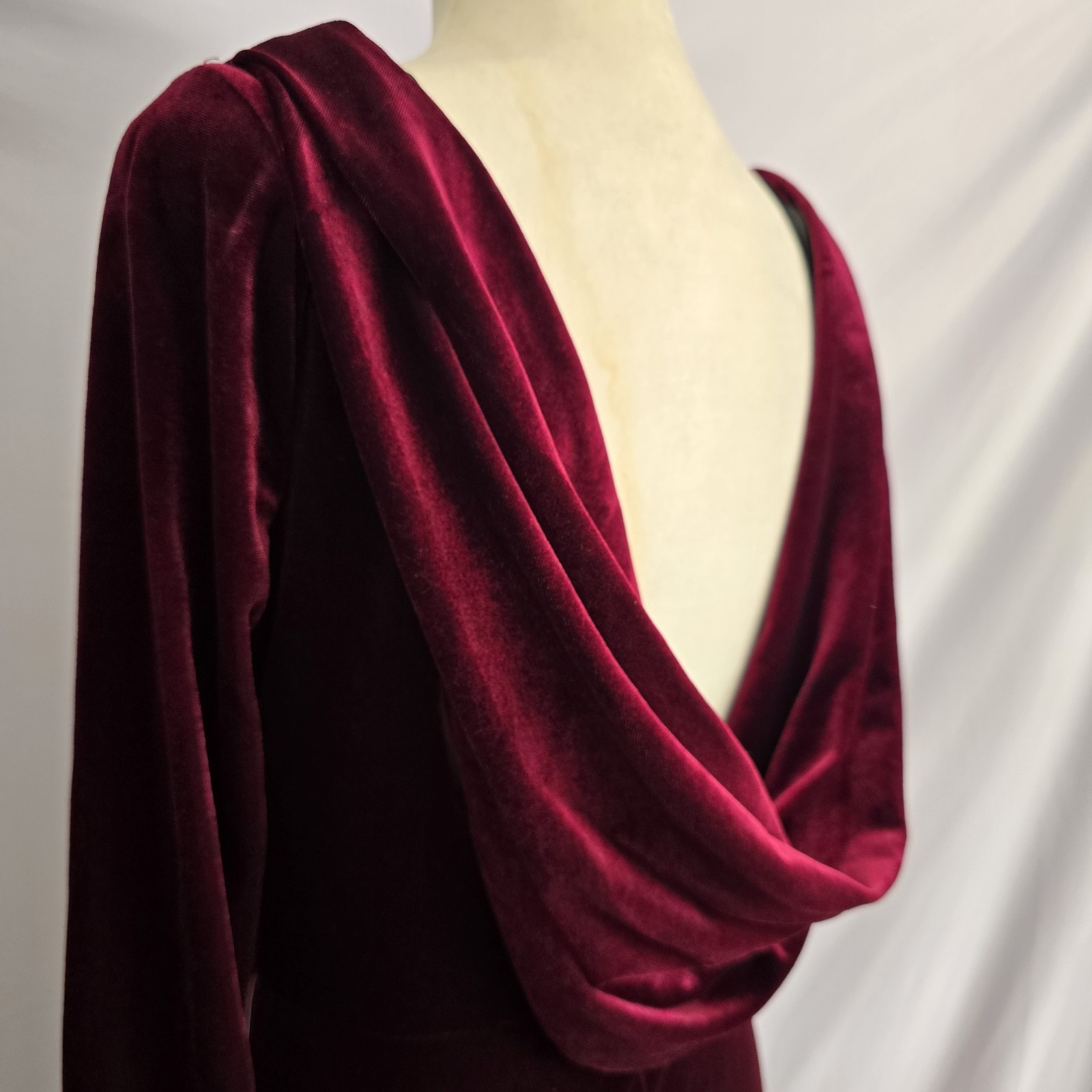 Whimsigoth Velvet Gown Size 10 Burgundy Draped Back Old Money Dark Feminine Core